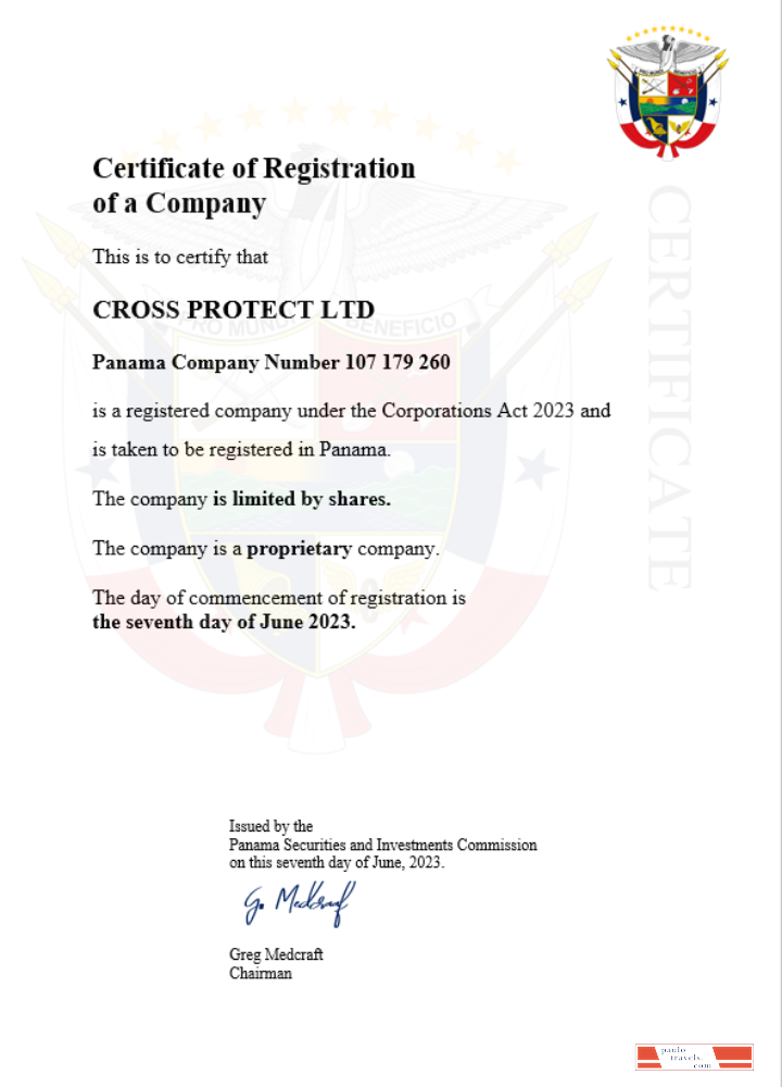 Panama business registration certificate Word and PDF template